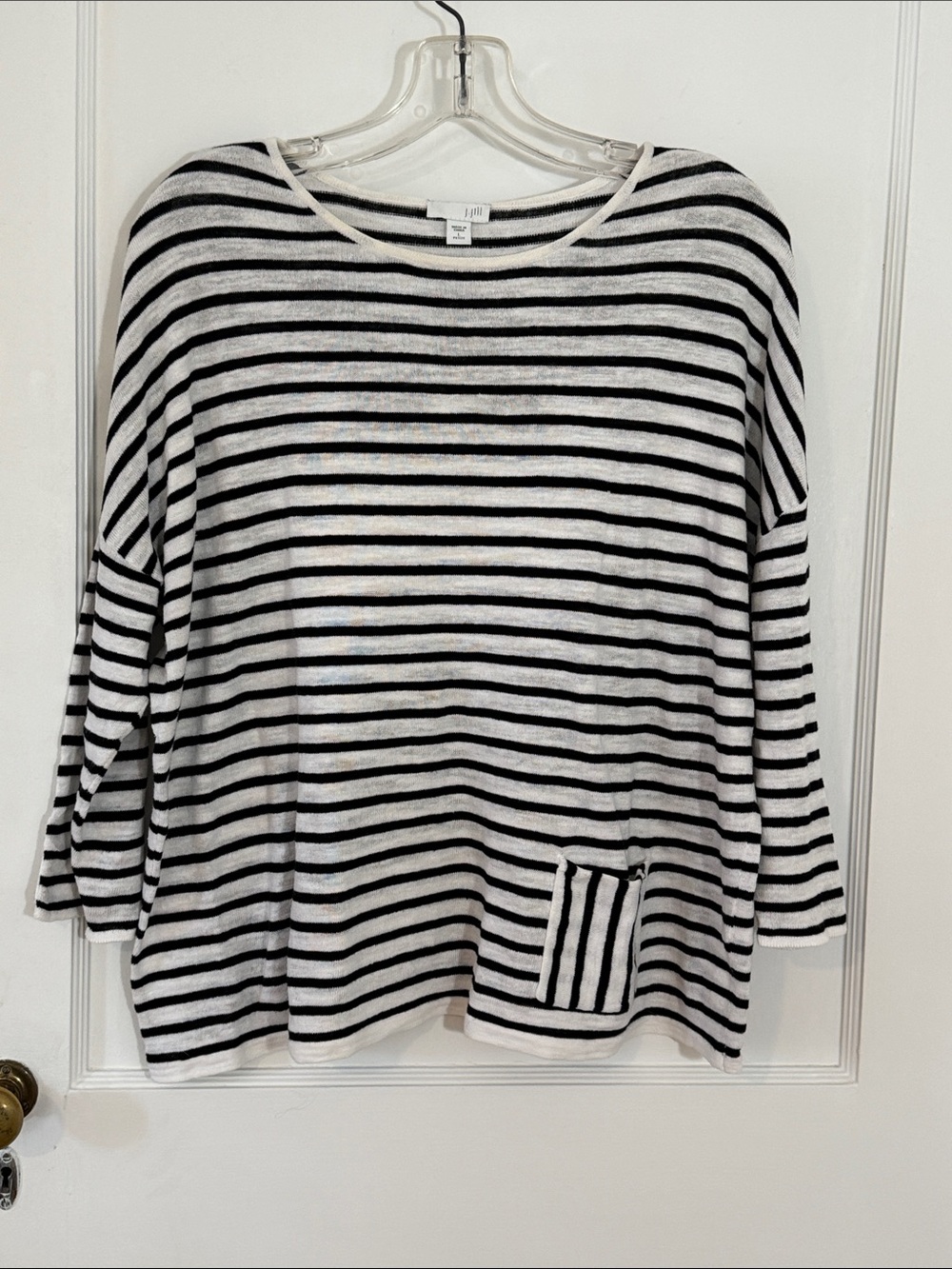 J. Jill Black & White Striped Scoop Neck Loose Fit Cotton/Linen Top, size LP